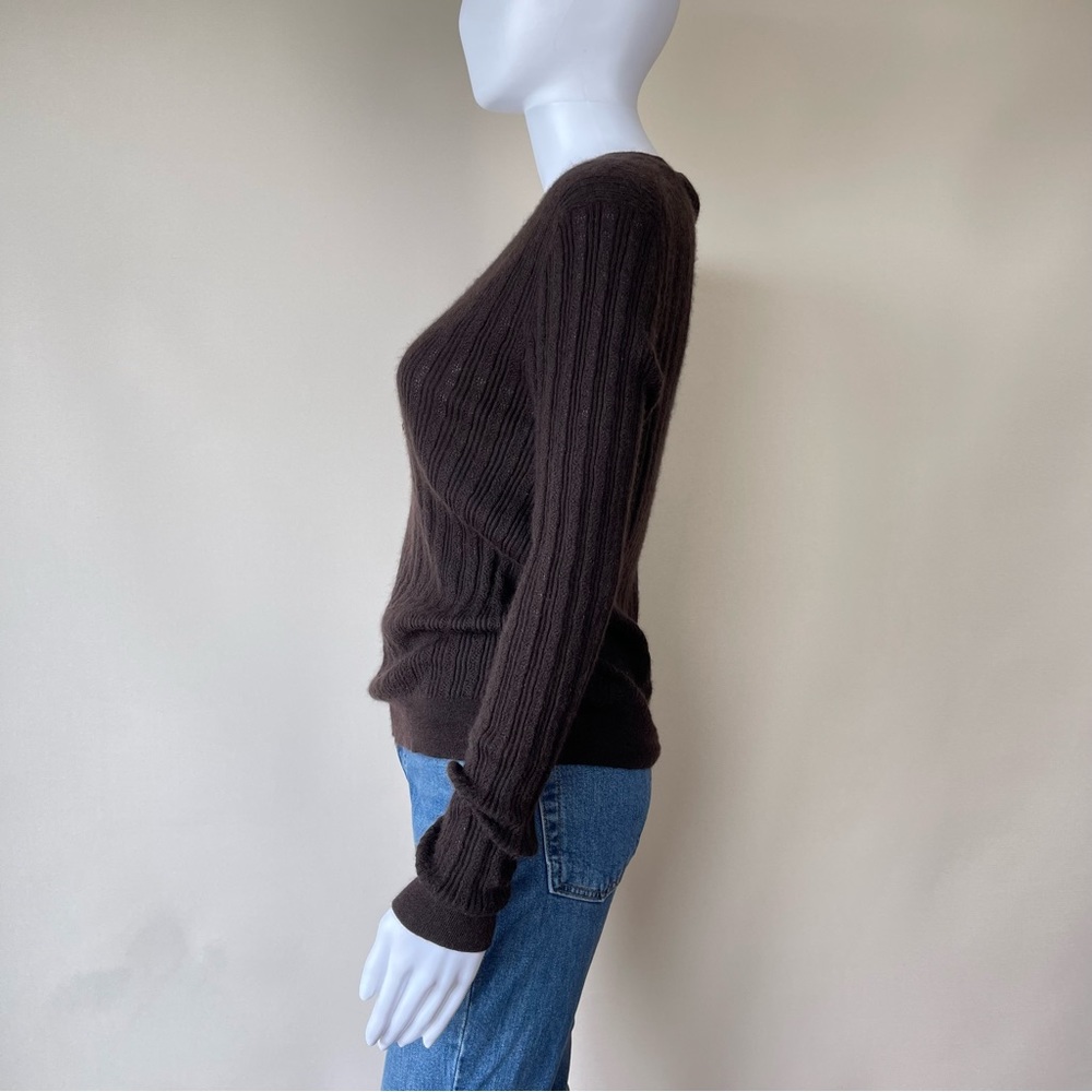 MANRICO CASHMERE SILK CREW NECK SWEATER BUTTON BROWN CABLE KNIT - Picture 14 of 15